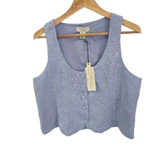 NWT Rachel Zoe 100% Linen Covered Button Vest Blue Size Large